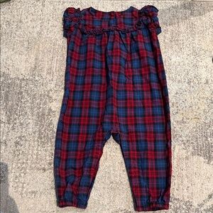 Tea Collection Plaid Ruffle Jumpsuit in Red and Blue